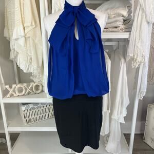 Bisou Bisou women's size 2 Electric blue Halter Dress high neck. fun unique 1124